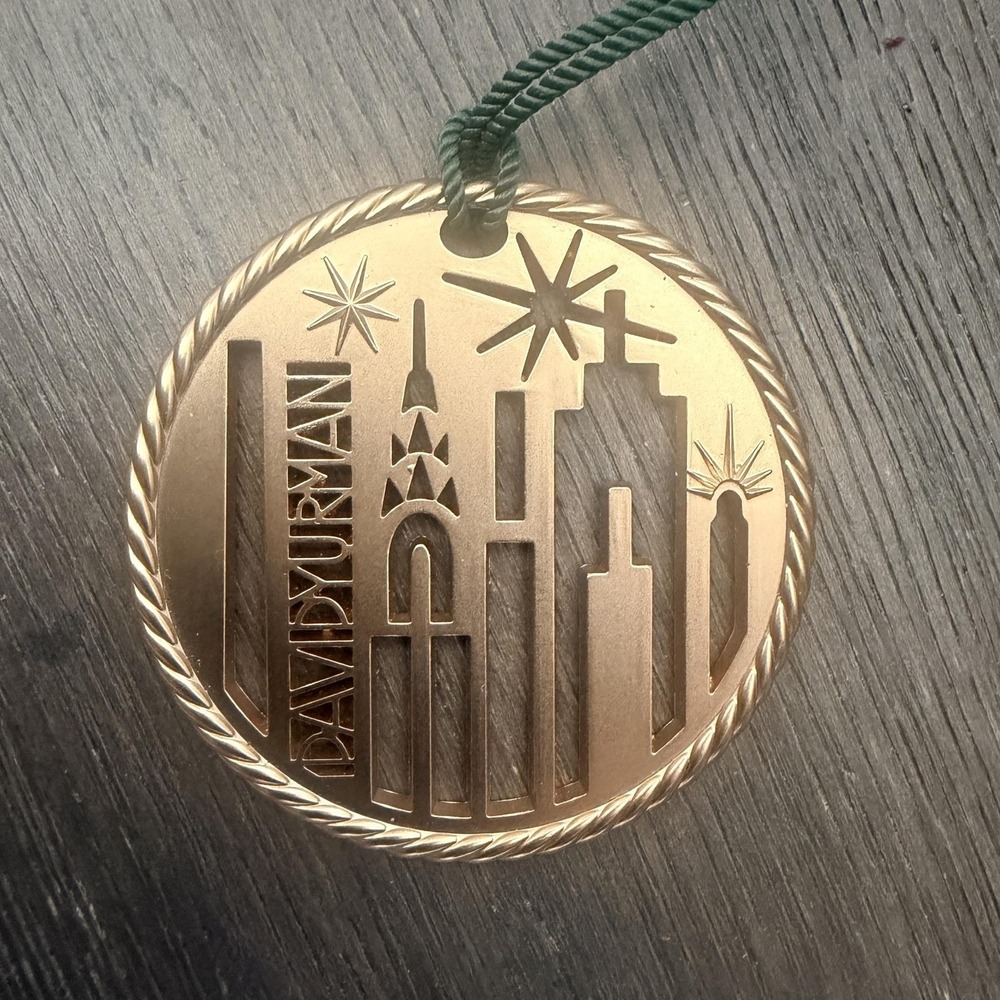 David Yurman Gold Metal‎ NYC Skyline Bauble Ornament Green Cord Christmas Tree